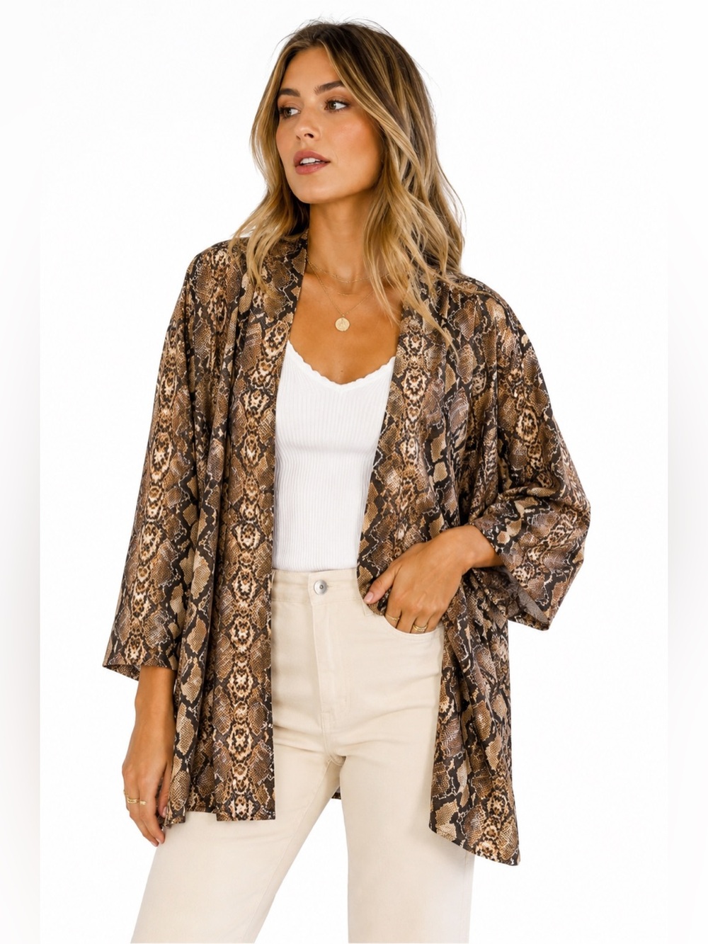 Blumin Apparel ($65) Lightweight Animal Print Hooded Duster - PTP 23